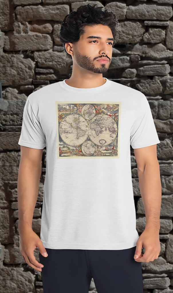 "1660 Map of the World" T-Shirt Unisex (Small, White)
