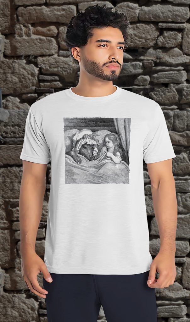 "Little Red Riding Hood" by Gustave Dore T-Shirt Unisex (Small, White)