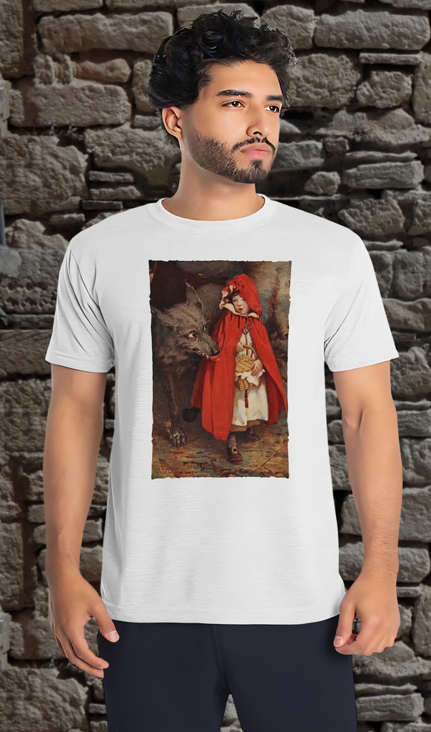 "Little Red Riding Hood Painting" by JW Smith T-Shirt Unisex (Small, White)