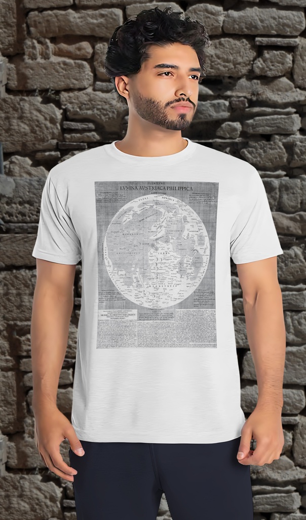 "Langrenus Map of the Moon 1645" T-Shirt Unisex (Small, White)
