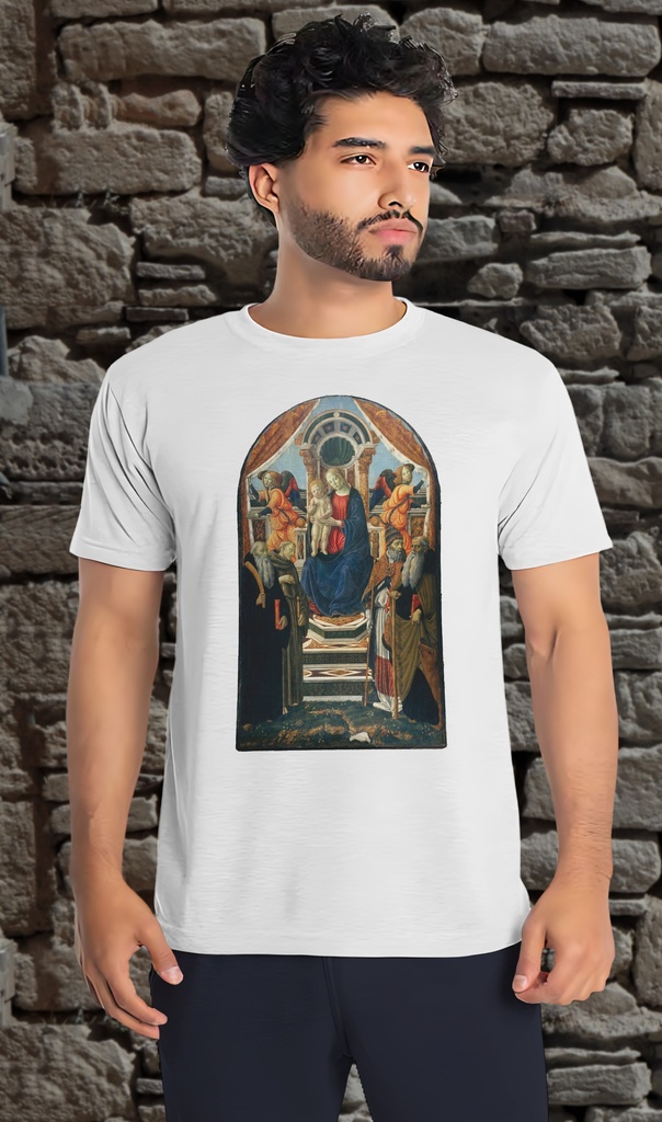 "Madonna and Child Enthroned" T-Shirt Unisex (Small, White)