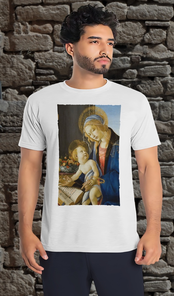 "Madonna - Detail" by Sandro Botticelli T-Shirt Unisex (Small, White)