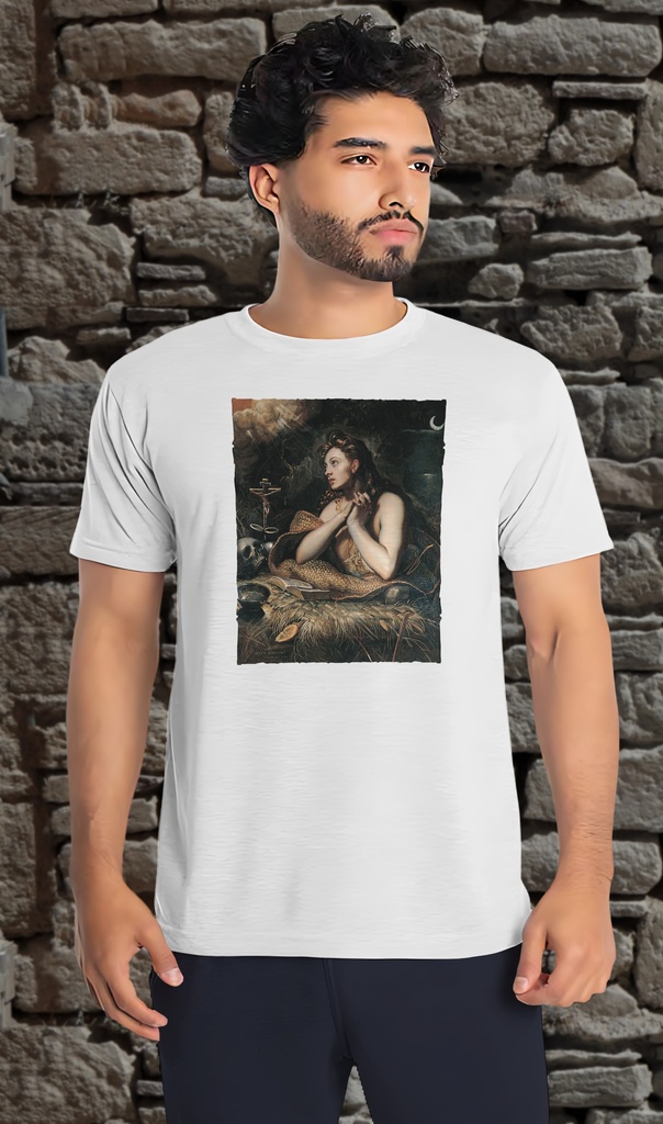 "Mary Magdalene" by Domenico Tintoretto T-Shirt Unisex (Small, White)