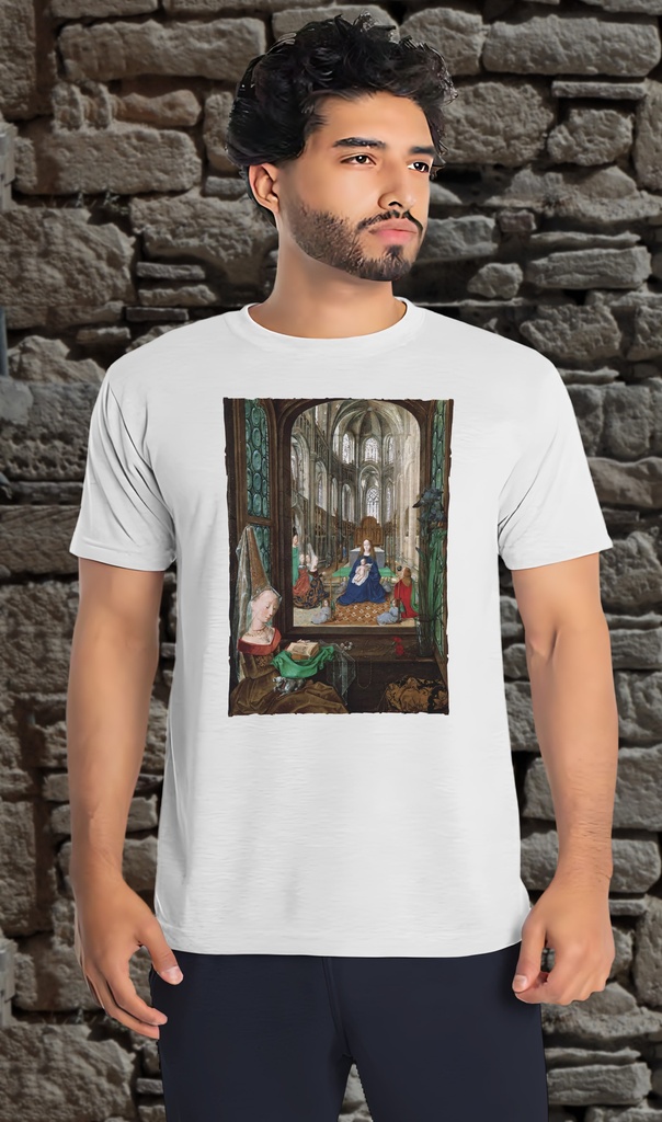 "Mary of Burgundy Book of Hours - Virgin and Child" T-Shirt Unisex (Small, White)