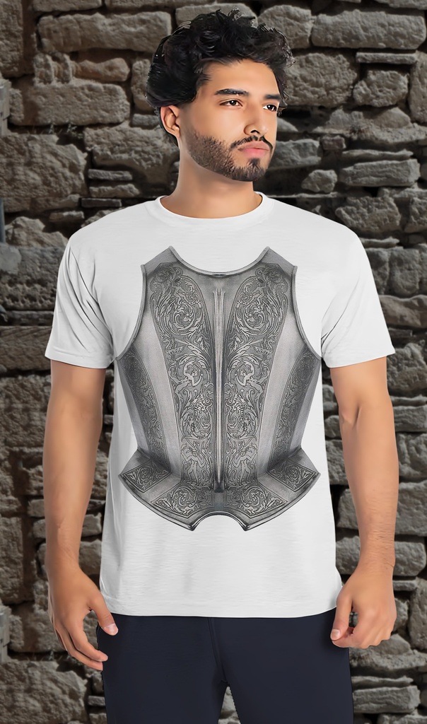 "Armour Silver Breastplate" T-Shirt Unisex (Small, White)