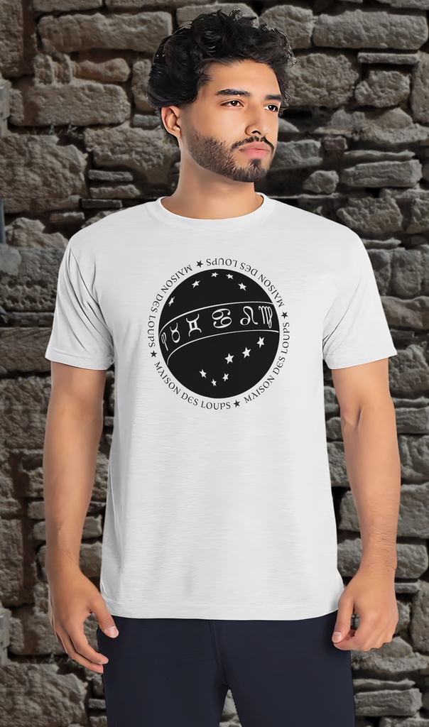 "Astrological Symbols - Black" T-Shirt Unisex (Small, White)