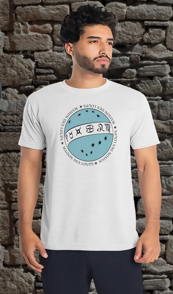 "Astrological Symbols - Cyan" T-Shirt Unisex (Small, White)
