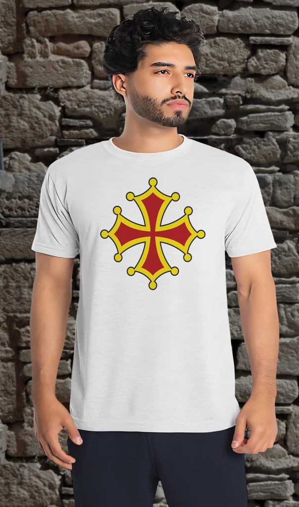 "Occitan Cross Colour" T-Shirt Unisex (Small, White)