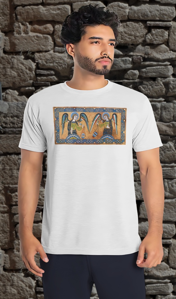 "Plaque with Censing Angels" T-Shirt Unisex (Small, White)