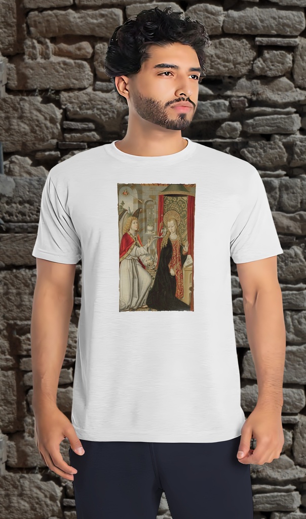 "The Annunciation by Budapest Master" T-Shirt Unisex (Small, White)