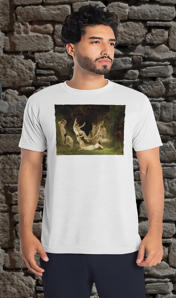"The Nymphaeum" by William Bouguereau T-Shirt Unisex (Small, White)