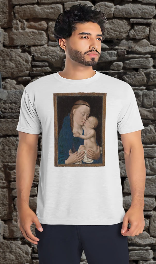 "Virgin and Child" by Dieric Bouts T-Shirt Unisex (Small, White)