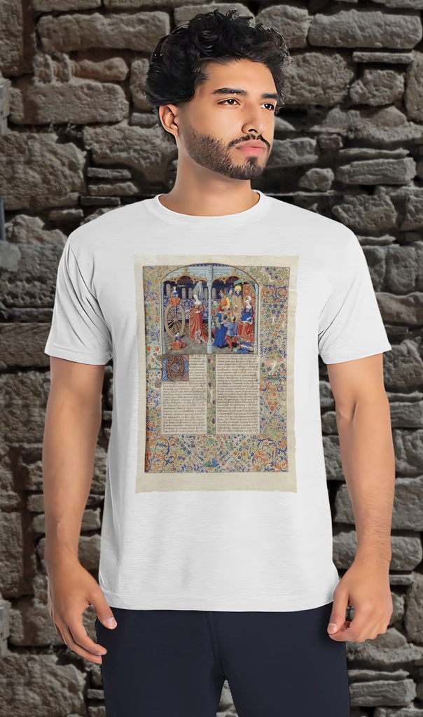 "Wheel of Fortune from Book of Hours" T-Shirt Unisex (Small, White)