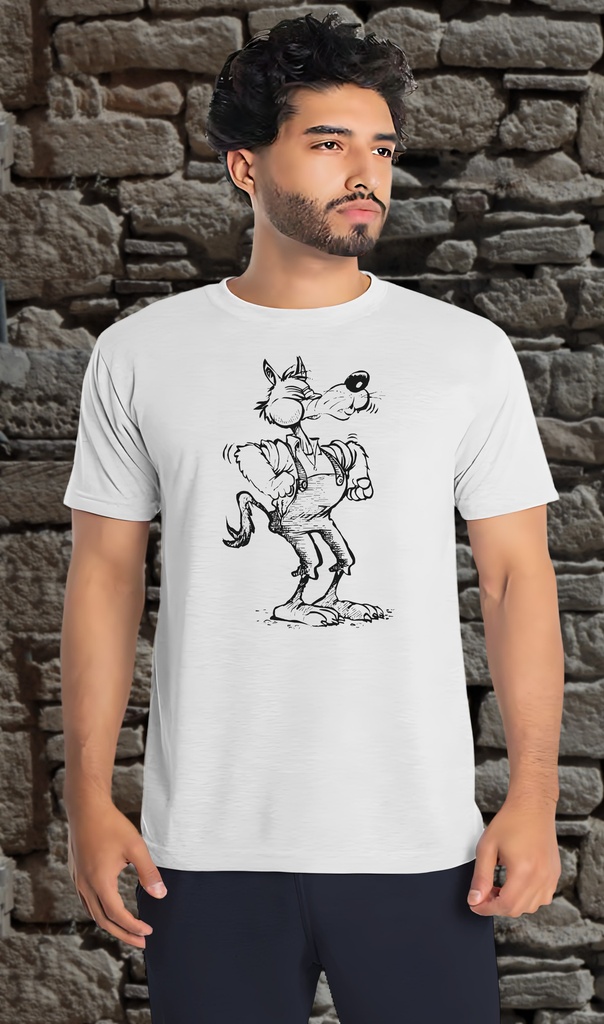 "Big Bad Wolf Cartoon" T-Shirt Unisex (Small, White)