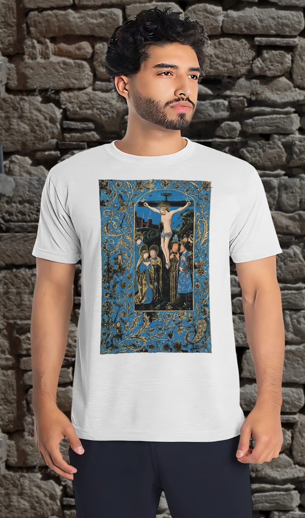 "Black Book of Hours - Crucifixion" T-Shirt Unisex (Small, White)