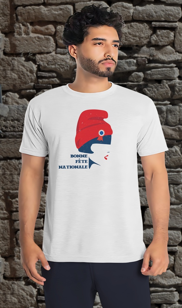 "Bonne Fete Nationale" T-Shirt Unisex (Small, White)
