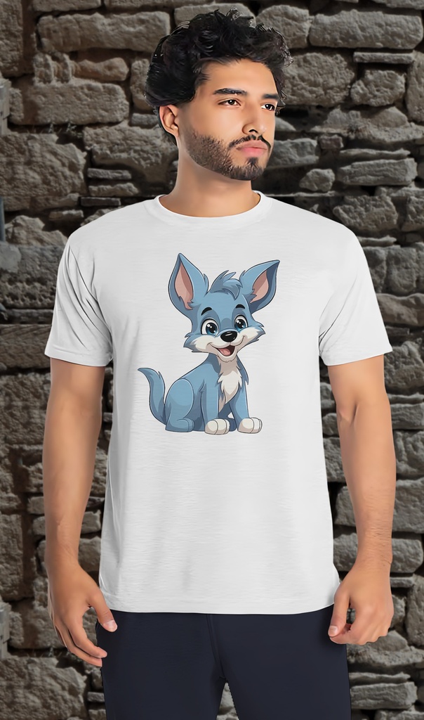 "Cute Cartoon Wolf 02" T-Shirt Unisex (Small, White)
