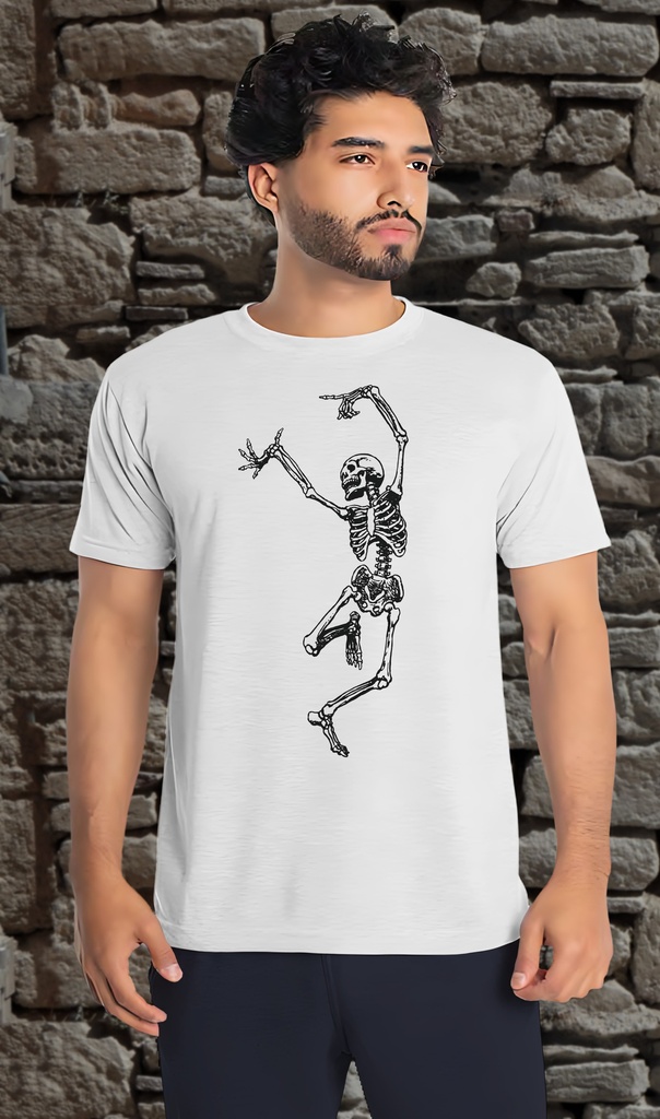 "Dancing Skeleton" T-Shirt Unisex (Small, White)
