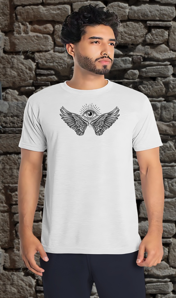 "Eye with Wings" T-Shirt Unisex (Small, White)
