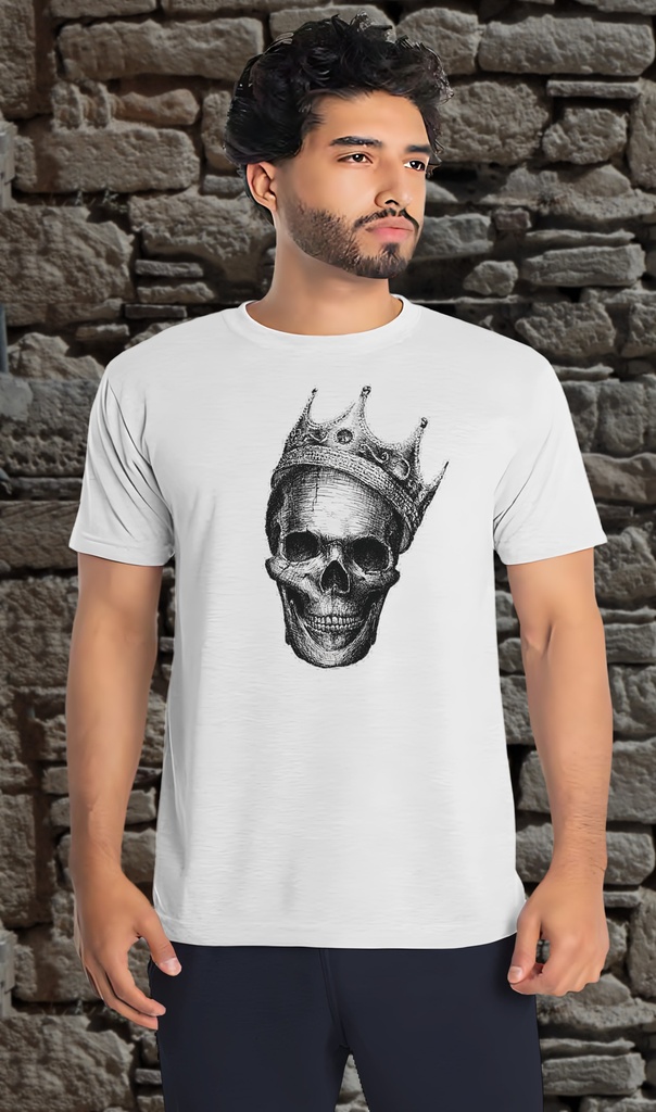 "Happy Skull and Crown" T-Shirt Unisex (Small, White)