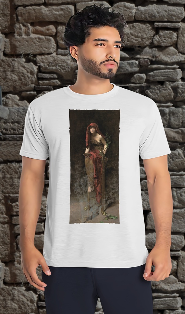 "Priestess of Delphi" by John Collier T-Shirt Unisex (Small, White)