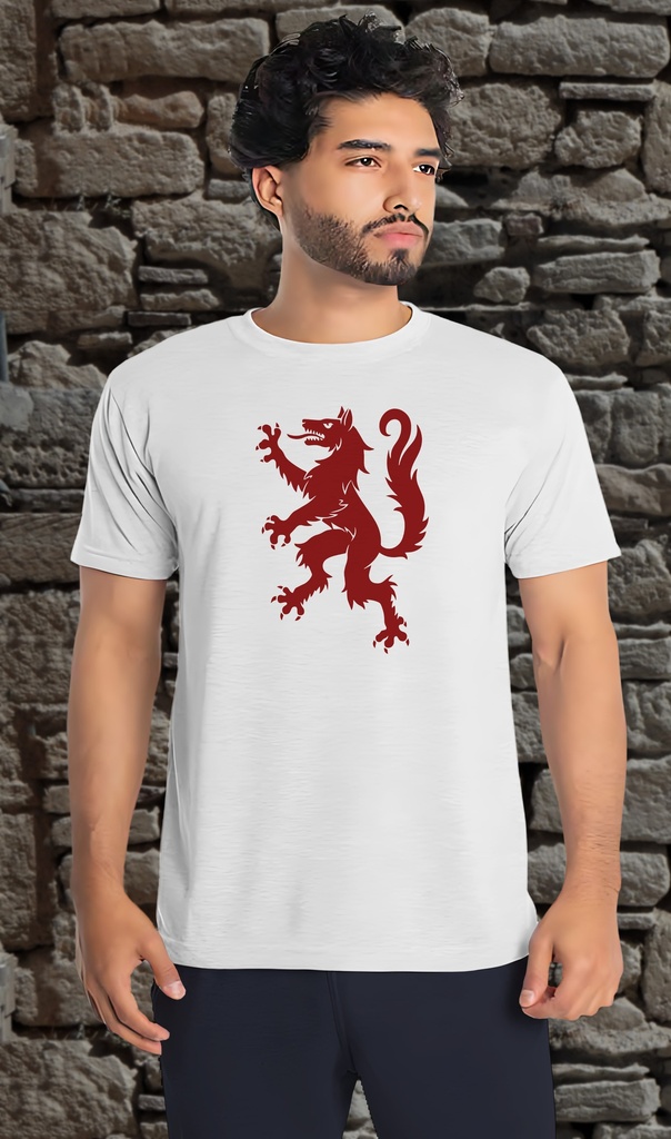"Rampant Wolf - Red" T-Shirt Unisex (Small, White)