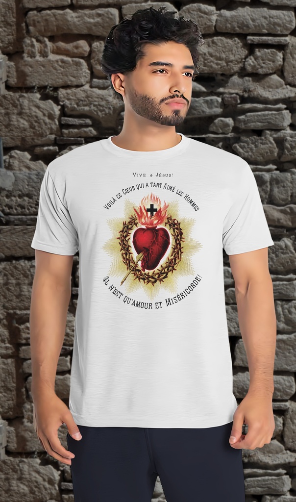 "Sacred Heart Vive Jesus" T-Shirt Unisex (Small, White)