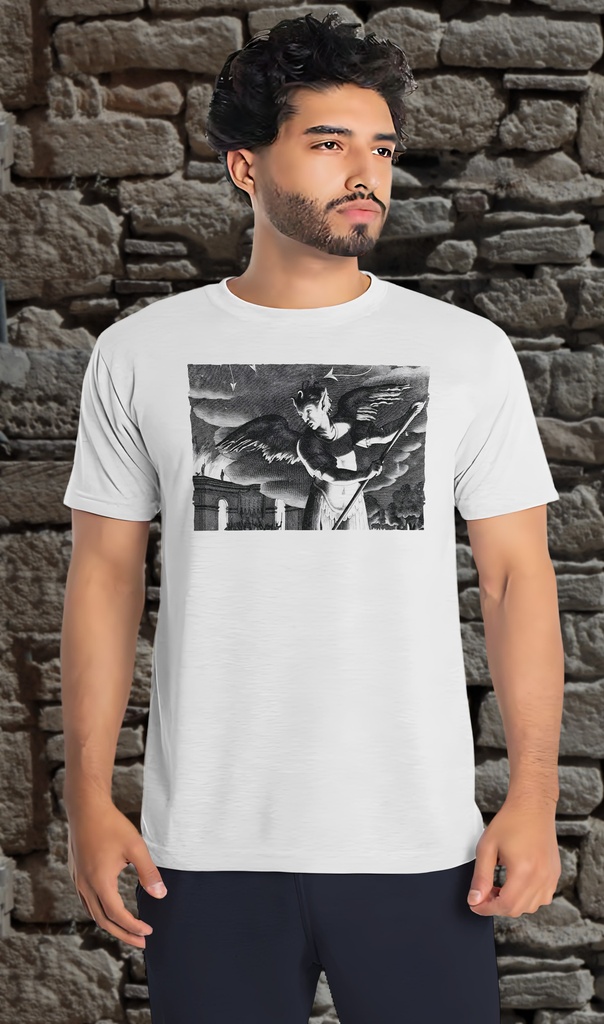 "Satan and Pitchfork" T-Shirt Unisex (Small, White)