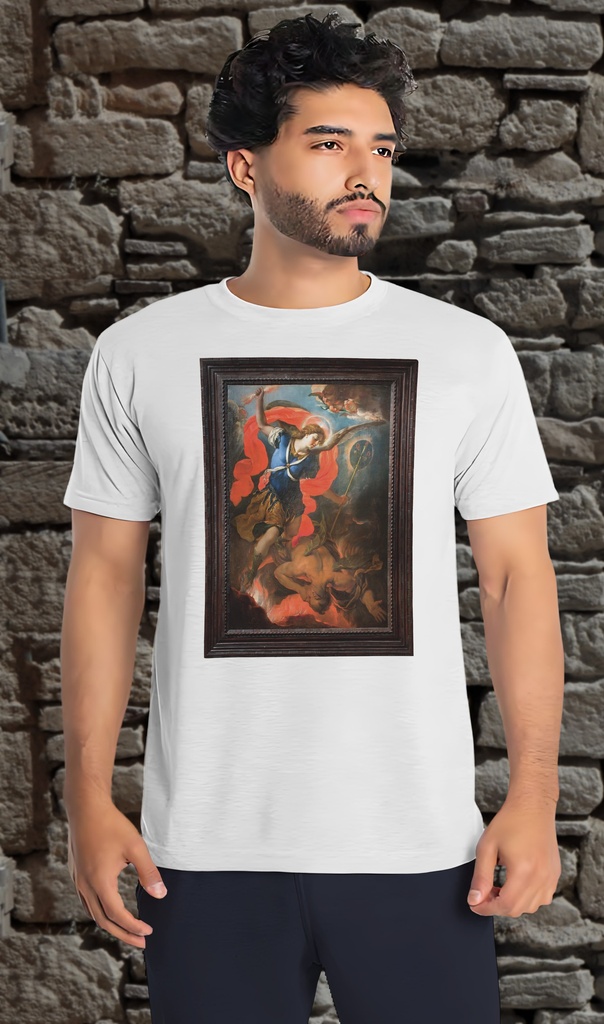 "The Archangel Michael Defeating Satan" by Antonio Palomino T-Shirt Unisex (Small, White)