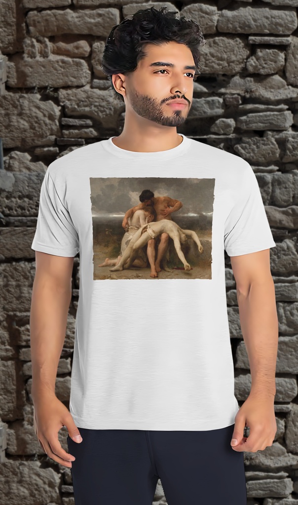 "The First Mourning" by William Bouguereau T-Shirt Unisex (Small, White)