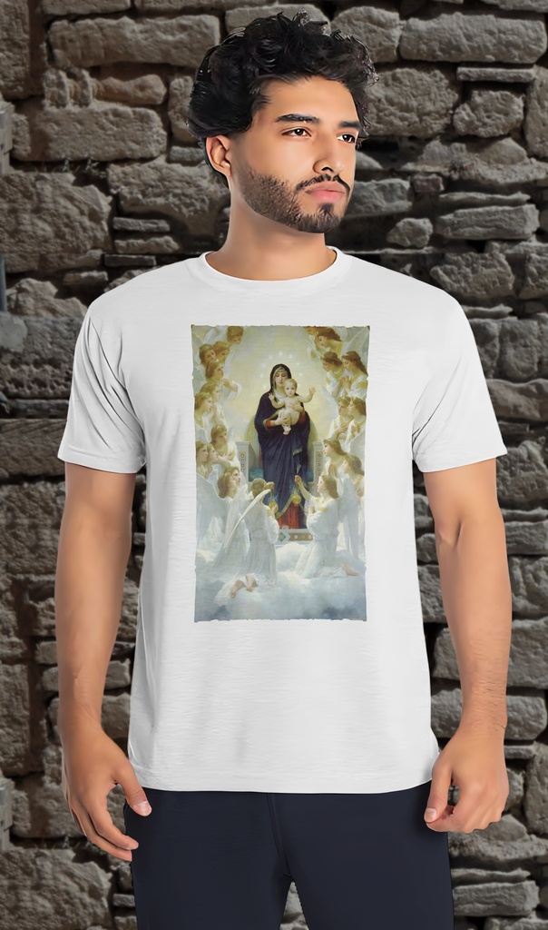 "The Virgin With Angels" by William Bouguereau T-Shirt Unisex (Small, White)