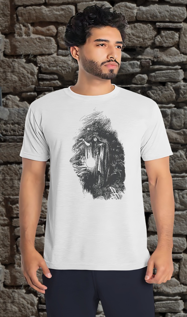 "Witch and Bat" T-Shirt Unisex (Small, White)