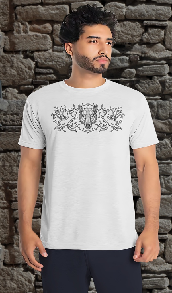 "Wolf Head Engraving" T-Shirt Unisex (Small, White)