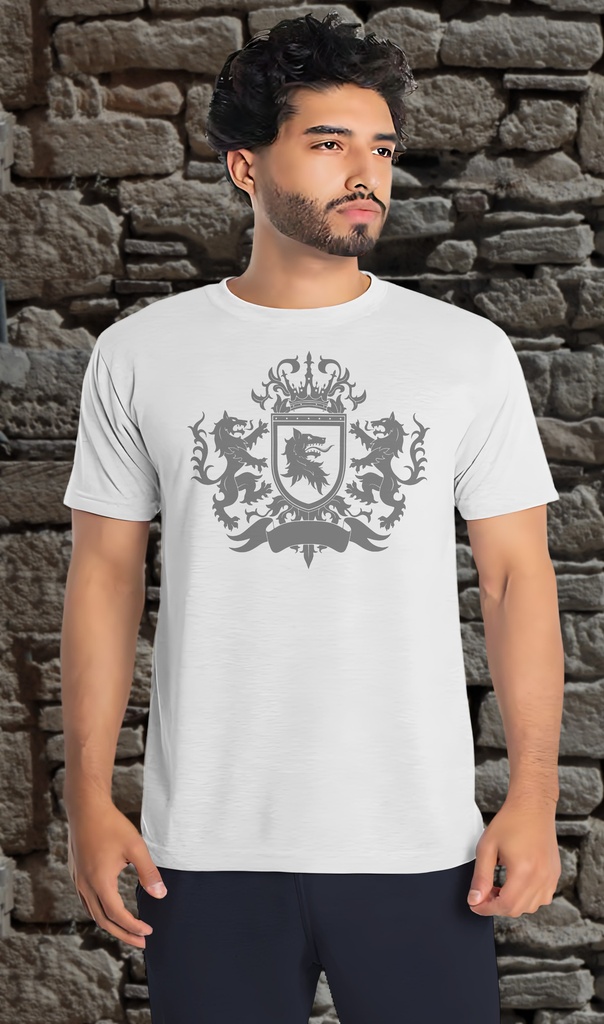 "Wolf Heraldry Blason" T-Shirt Unisex (Small, White)