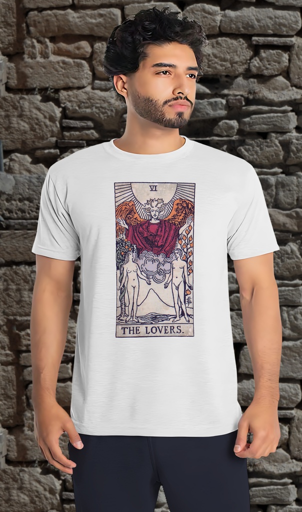 "Vintage Tarot - Lovers" T-Shirt Unisex (Small, White)