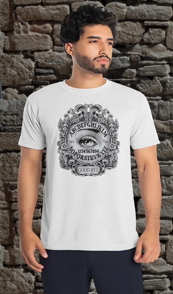 "Ouija Round" T-Shirt Unisex (Small, White)