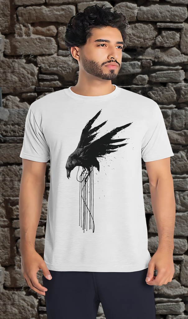 "Raven Dripping Blood" T-Shirt Unisex (Small, White)