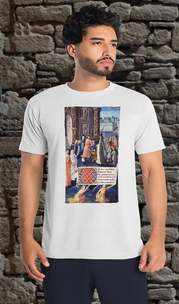 "Bedford Hours - Boethius, Consolation de la philosophie" T-Shirt Unisex (Small, White)
