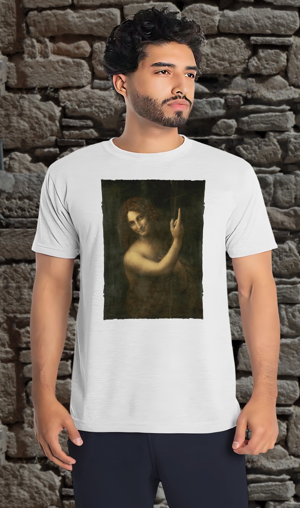 "John the Baptist" by Leondardo Da Vinci T-Shirt Unisex (Child 7-8, White)