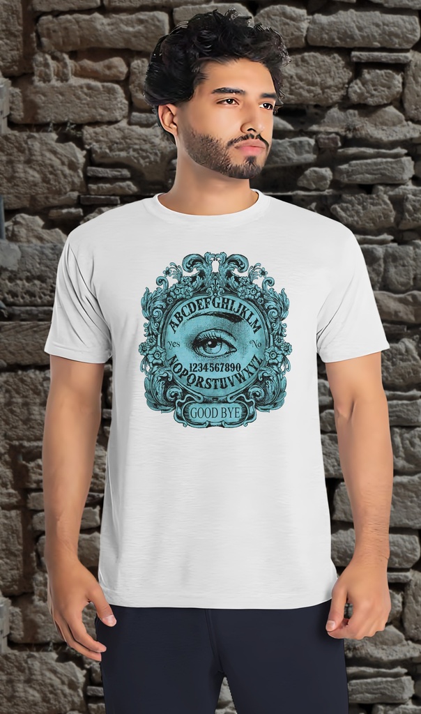 "Ouija Round Blue" T-Shirt Unisex (Child 11-12, White)