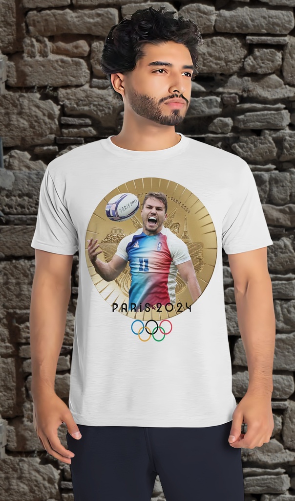 "Antoine Dupont - Olympics Medal" T-Shirt Unisex (Child 12-13, White)