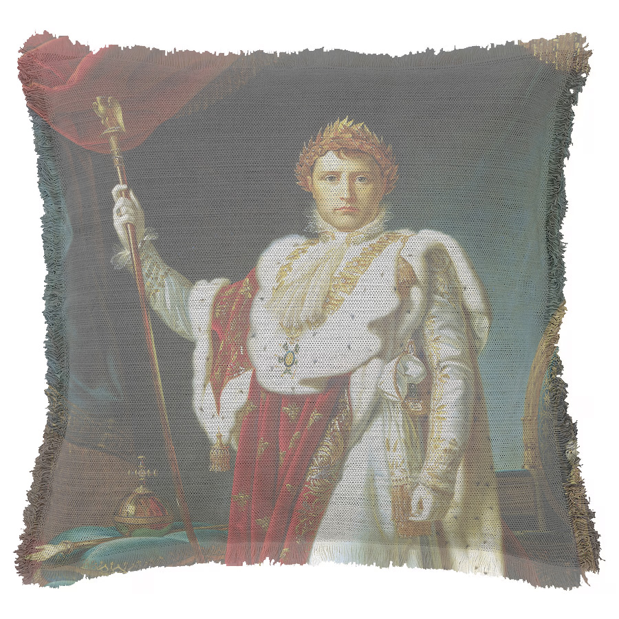 "Napoleon in Regalia" 50cm x 50cm Fringed Cotton/Poly Cushion Cover