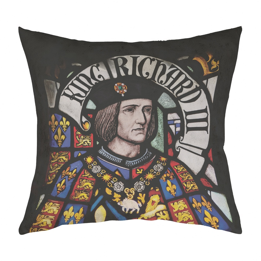 "Richard III Stained Glass" 40cm x 40cm Faux Leather Cushion Cover (Antique White)