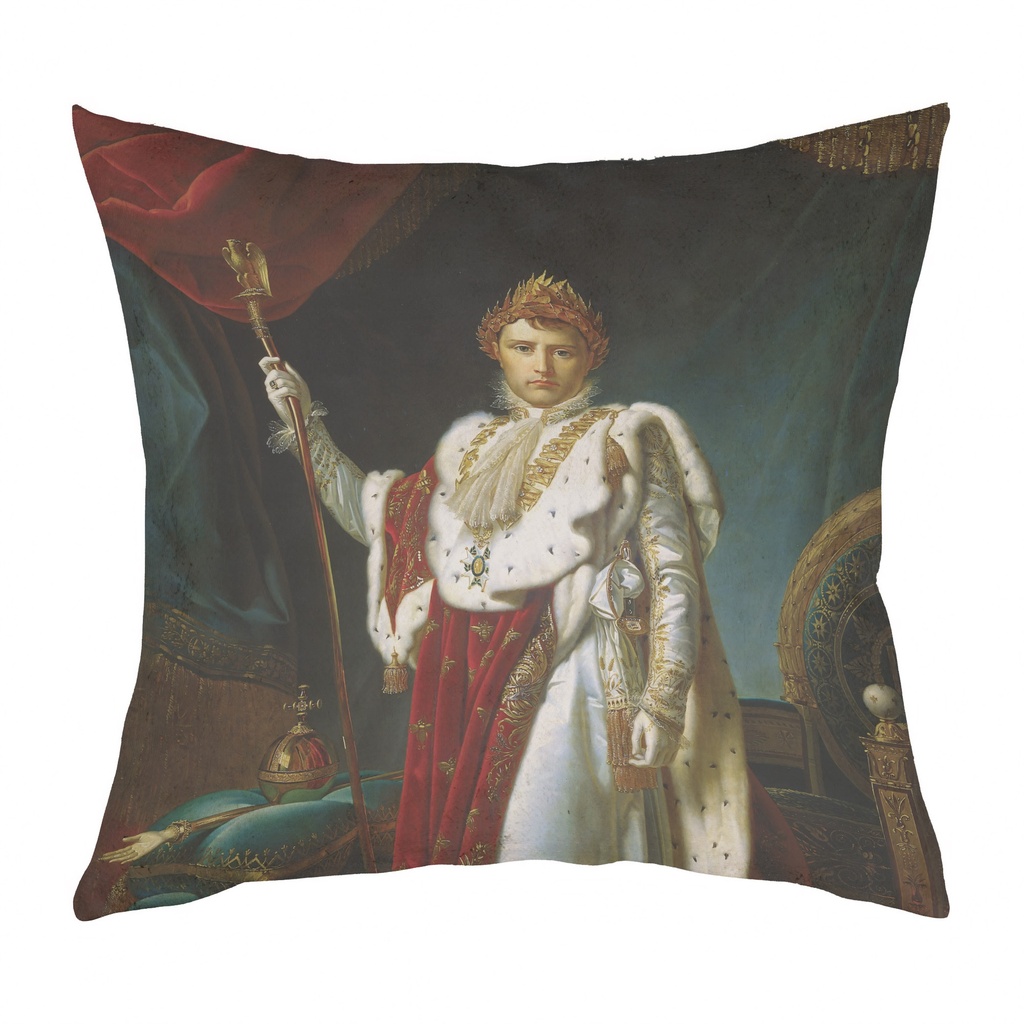 "Napoleon in Regalia" 40cm x 40cm Faux Leather Cushion Cover (Antique White)