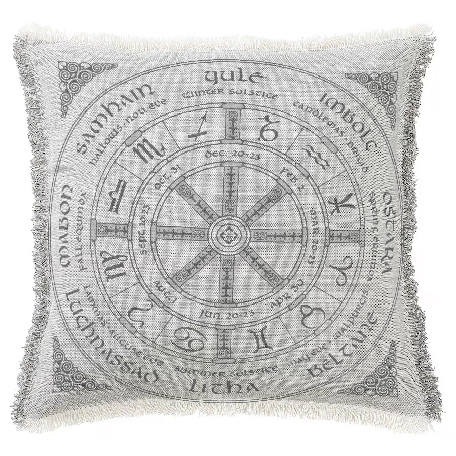 "Astrology Wicca Year" 50cm x 50cm Fringed Cotton/Poly Cushion Cover