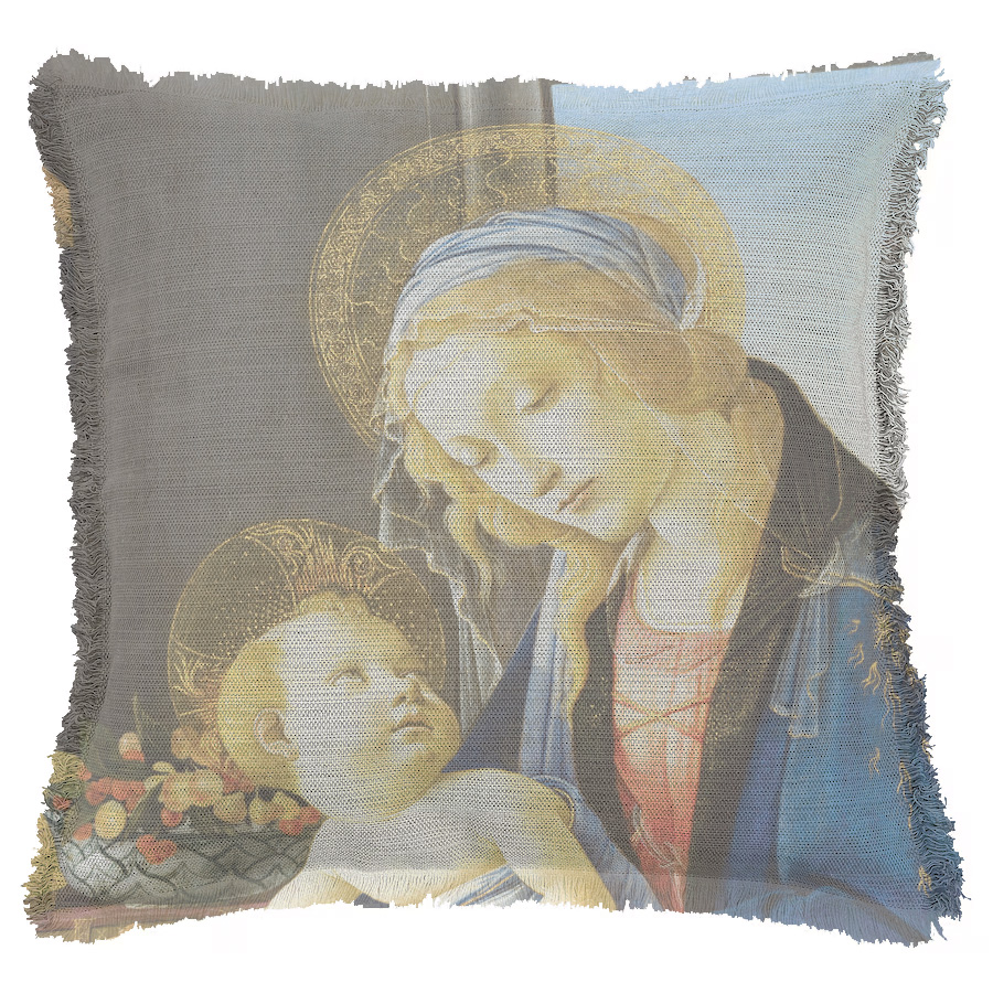 "The Virgin and Child" by Botticelli 50cm x 50cm Fringed Cotton/Poly Cushion Cover