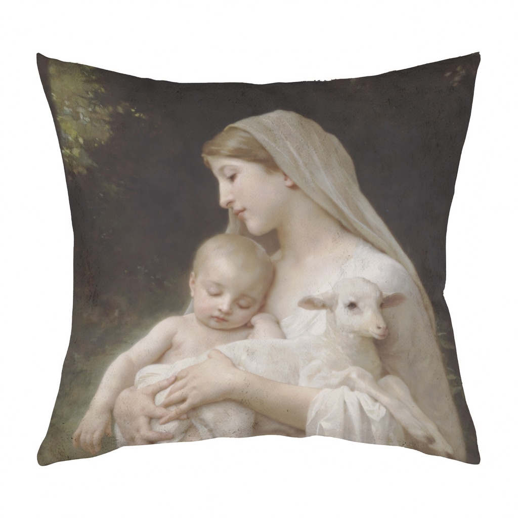 "L'Innocence" by William Bouguereau 40cm x 40cm Faux Leather Cushion Cover (Antique White)