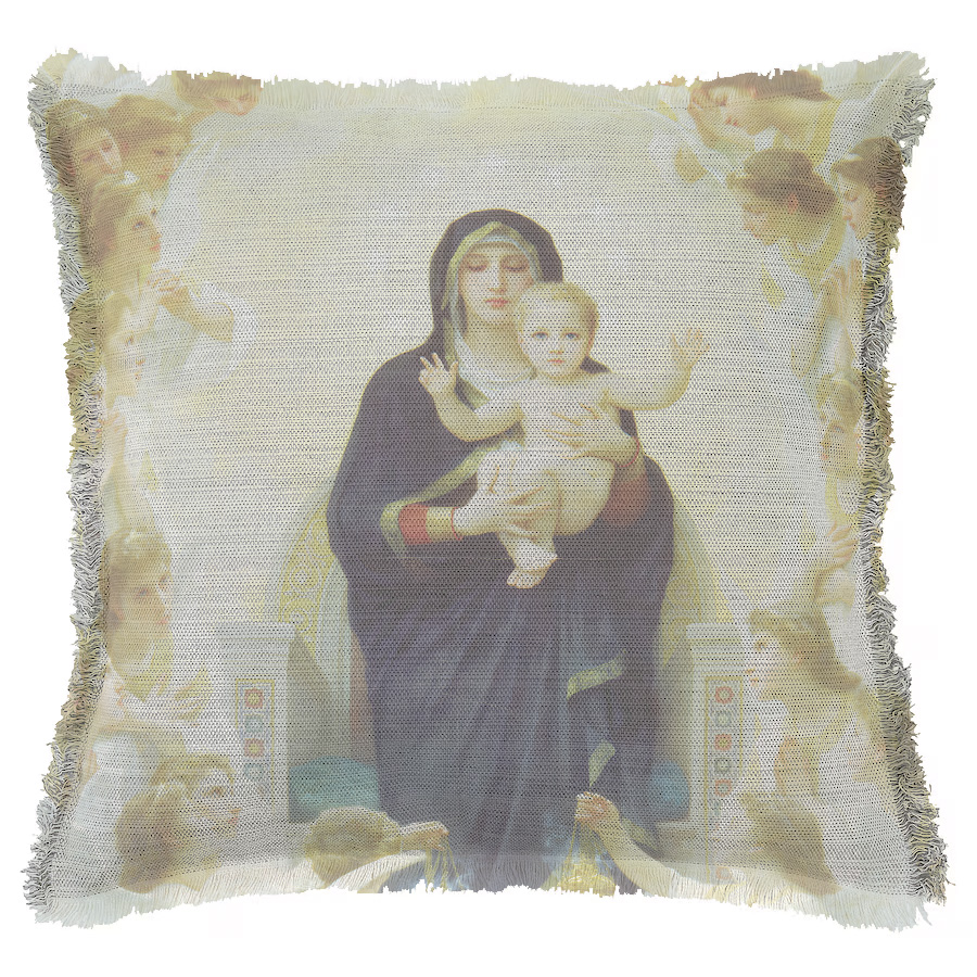 "La Vierge aux Anges" by William Bouguereau 50cm x 50cm Fringed Cotton/Poly Cushion Cover