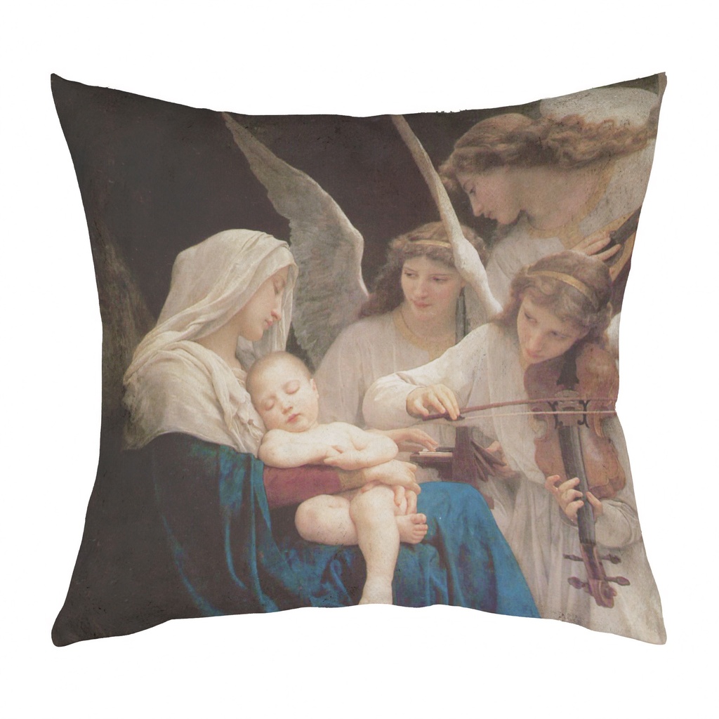 "The Song of the Angels" by William Bouguereau 40cm x 40cm Faux Leather Cushion Cover (Antique White)