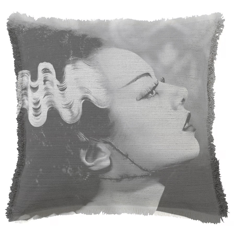 "The Bride of Frankenstein " 50cm x 50cm Fringed Cotton/Poly Cushion Cover